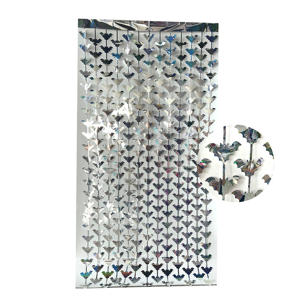 Transfronterizo 2m murciélago cortina de seda de lluvia Halloween nuevo producto decoración fiesta suministros láser calabaza araña esqueleto cortina de seda de lluvia