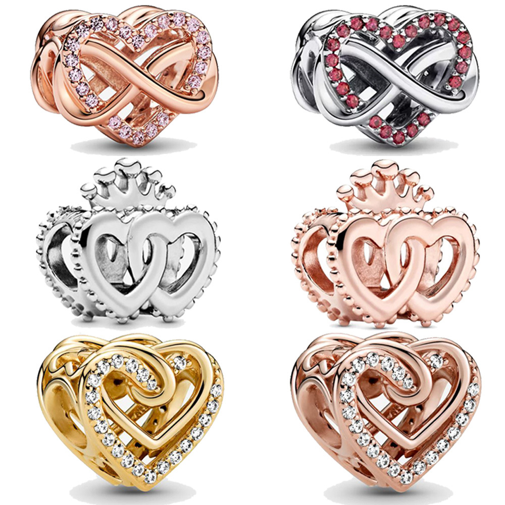 1 Piece Copper Zircon Infinity Heart Shape Crown Beads display picture 1