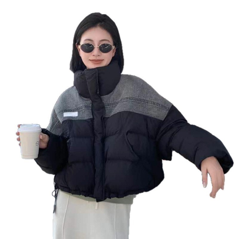 90白鸭绒欧洲站立领拼接牛仔羽绒服女2025冬季新款加厚保暖外套潮|undefined