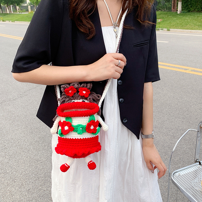Douyin popolare salsiccia bocca grande bocca borsa per cellulare borsa fatta a mano all'uncinetto fai da te in lana per maglieria borsa divertente portachiavi_voghion.com