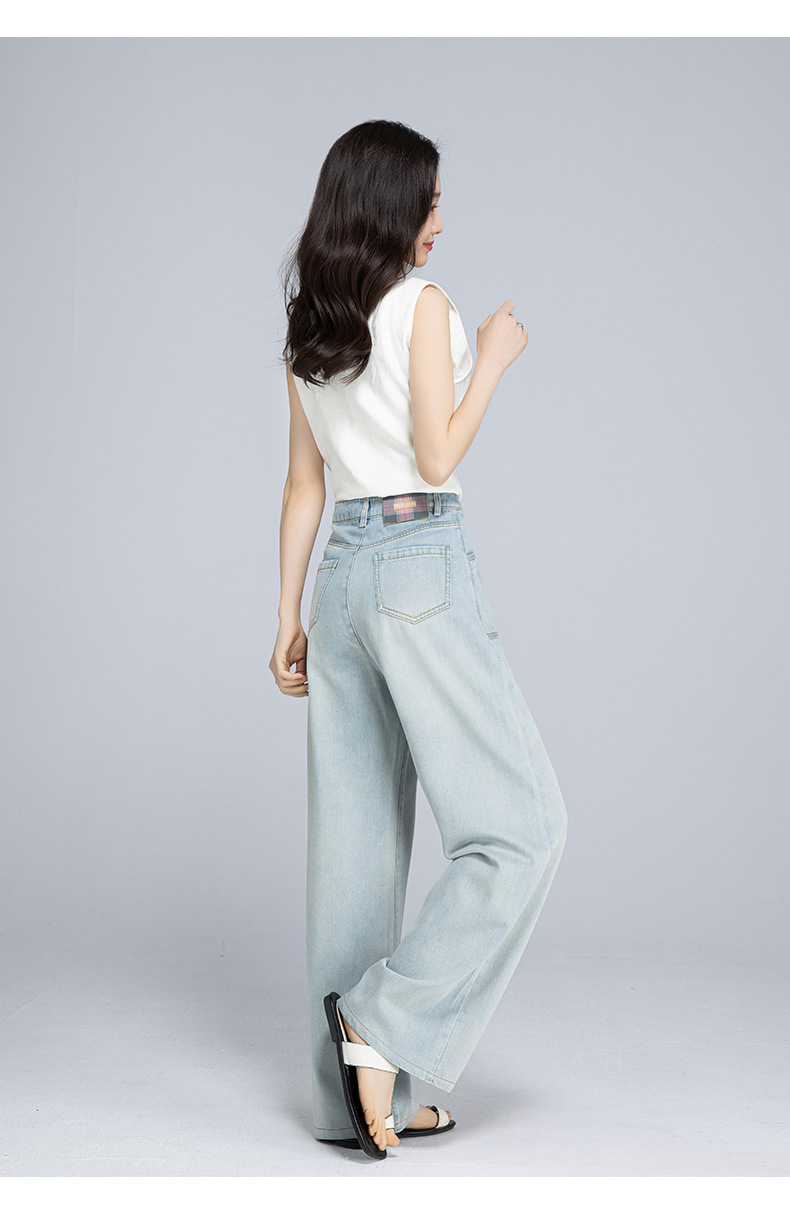 Quần jean ống rộng nữ cạp cao chất Tencel cotton mỏng mùa hè — Xanh lam nhạt cổ điển chi tiết 22
