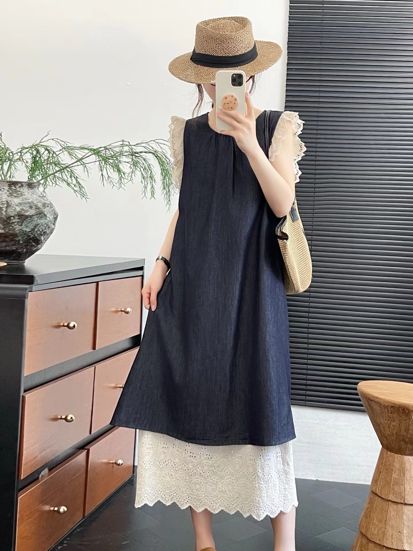 Japanese summer denim dress sleevless