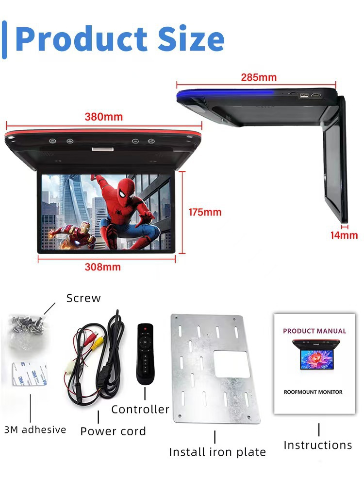 Cross-Border 13.3inch Dedicated Ceiling-Mounted Tv with Android 12 System, Mp5 Player with HDMI Input