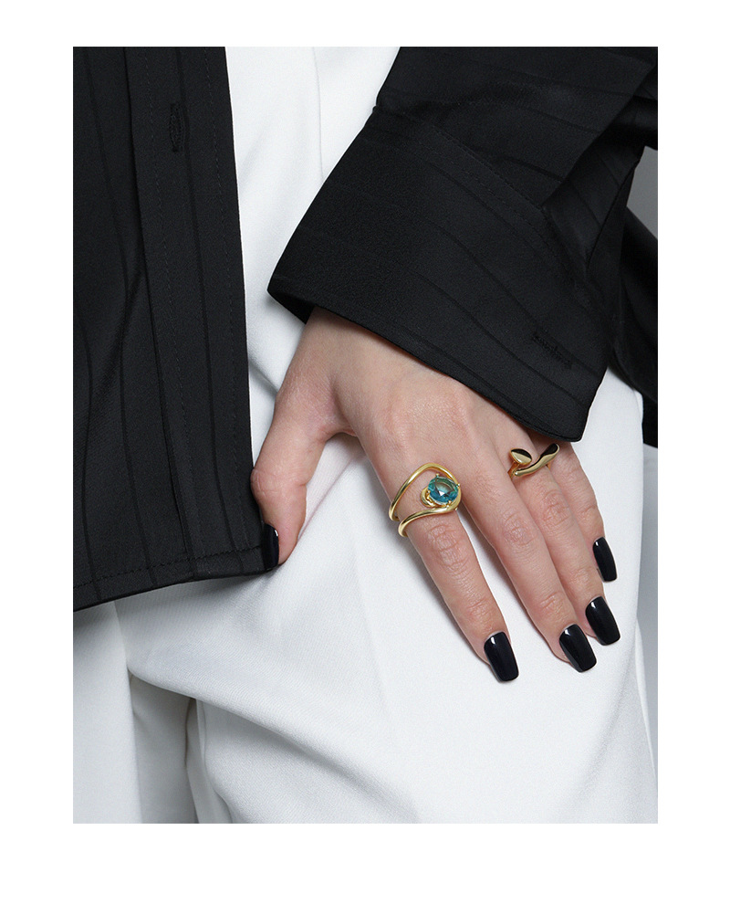 Elegant Geometric Sterling Silver Plating Gem Open Ring