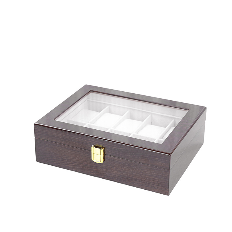 Embalaje de seda de oro marrón brillante para hornear pintura grano de madera caja de reloj caja de exhibición de almacenamiento de joyería de alta gama