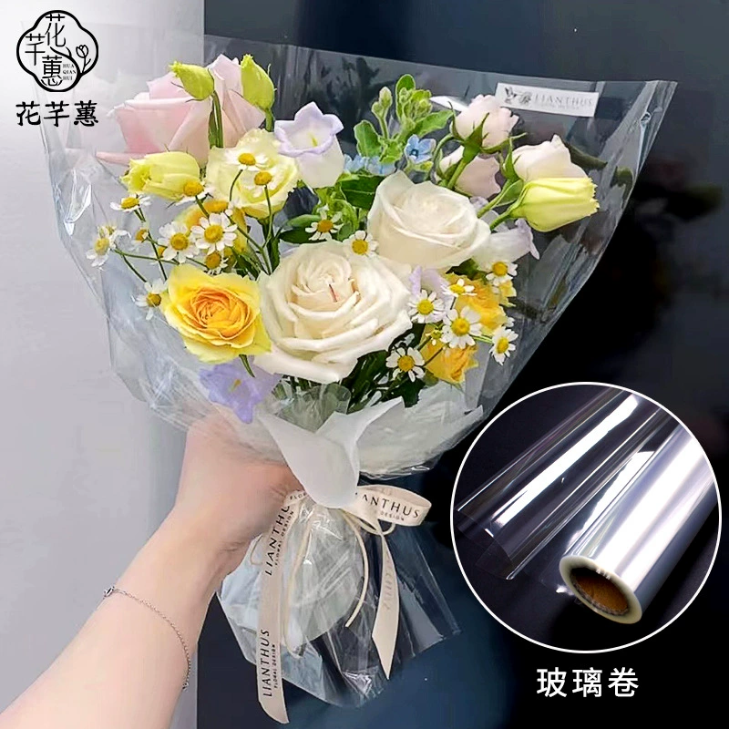 Упаковочная бумага для цветов прозрачная целлофановая оптом, бумага для упаковки букетов, печать, выбор цвета и размера, рулон можно разрезать