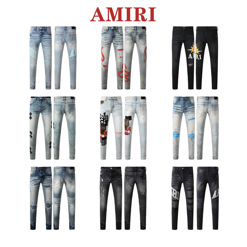 Foreign Trade Cross-Border European and American Trendy Brand Street Hiphop Amiri Fashion Slim Fit Ripped Distressed Jeans