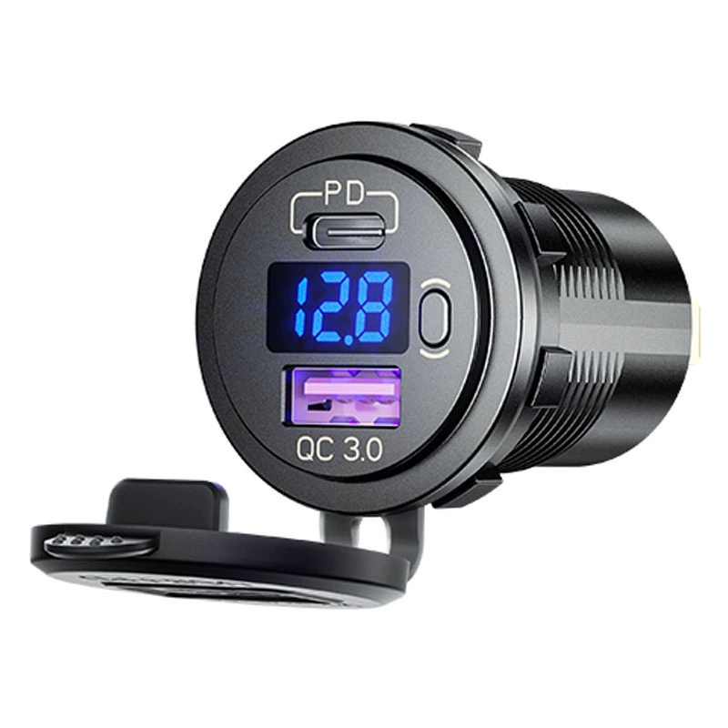 Новый автомобильный зарядник для мобильного телефона PD+QC3.0, модифицированный, с показанием напряжения и переключателем