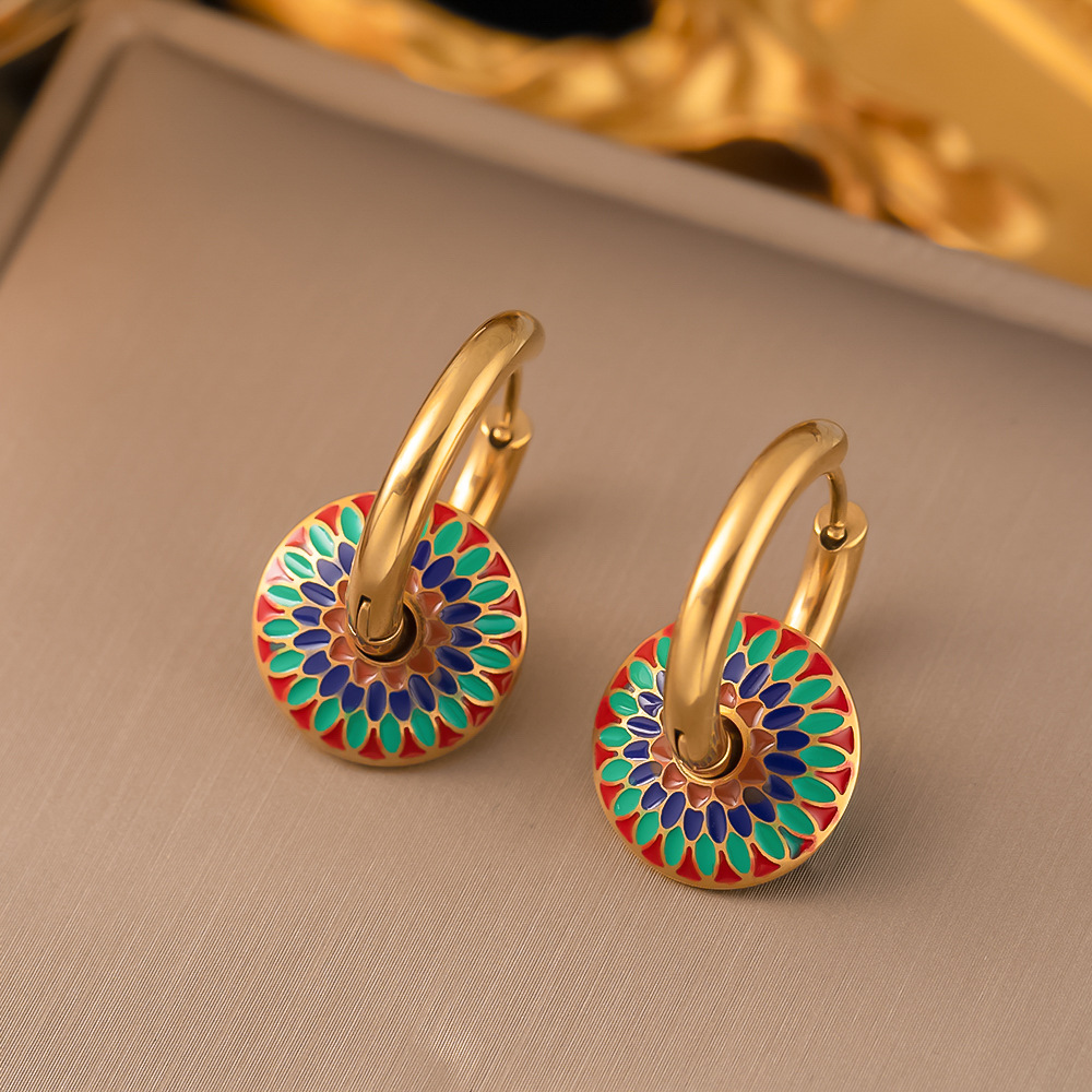Earrings, Necklace Classification 18K Gold Plating Color PVD Coated Real Gold Plated 18K Gold Flower 304 Stainless Steel Retro Waterproof Non Tarnish Earrings Necklace