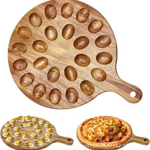New Round Wooden Compartment Fixed Egg Rack with Handle Kitchen Storage Egg Tray Display Tray Simple