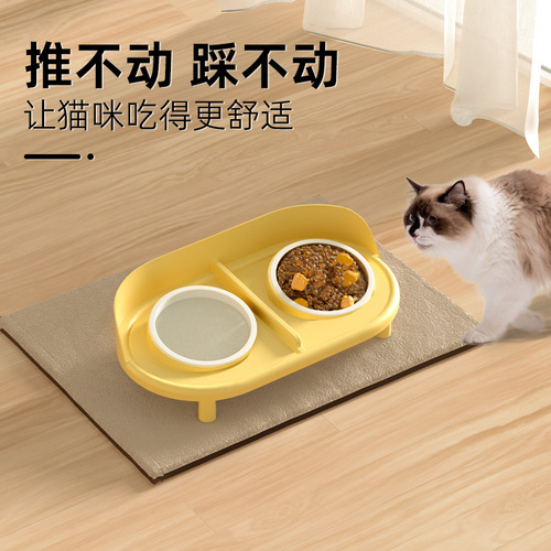 Cat Bowl Ceramic Dual Bowl Dog Bowl Cat Feeding Tray Dry Food Bowl Drinking Bowl Pet Bowl Dog Feeding Dish Anti-Toppling Pet Supplies