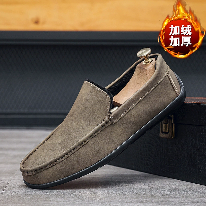 Новые зимние лоферы с мягкой подошвой и мягким верхом, повседневные мужские слипоны, лоферы-слипоны с флисовой и хлопковой подкладкой, кожаные туфли для мужчин.