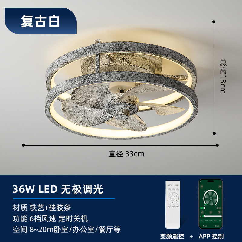 Ventilador de Techo con Luz LED 6 Velocidades, Hierro y ABS, Regulable y Silencioso con Control Remoto, para Dormitorio