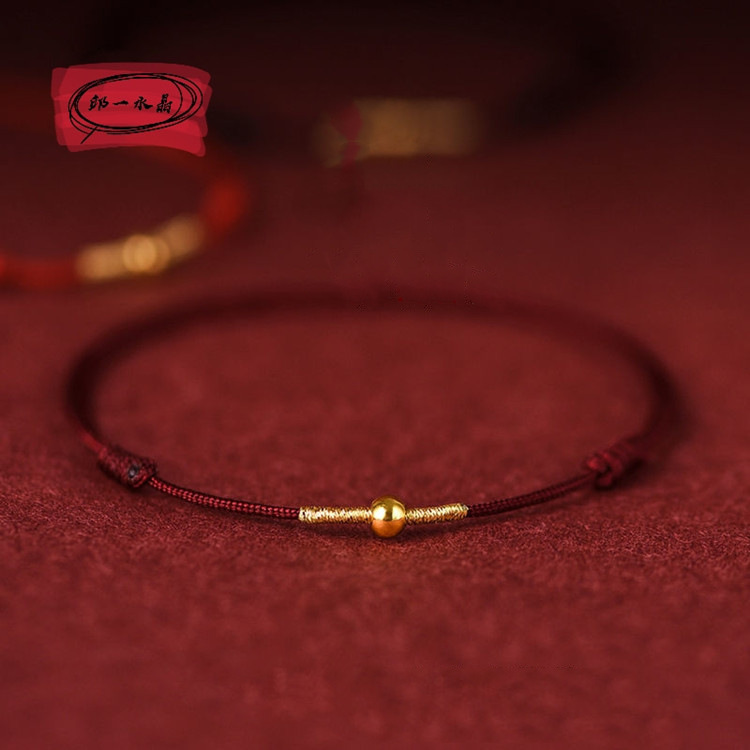 Manufacturer Wholesale Small Gold Beads Couple Anklet Bracelet Retro National Trend Simple Niche Jewelry Gift Red Rope Braided Chain