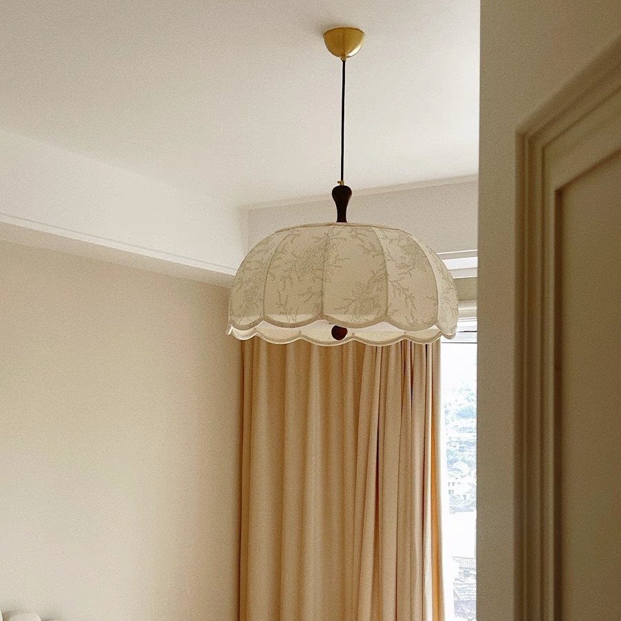Sala de estar americana de melocotón lámpara de tela lámparas de estilo retro dormitorio de nuez francesa lámpara de nuez