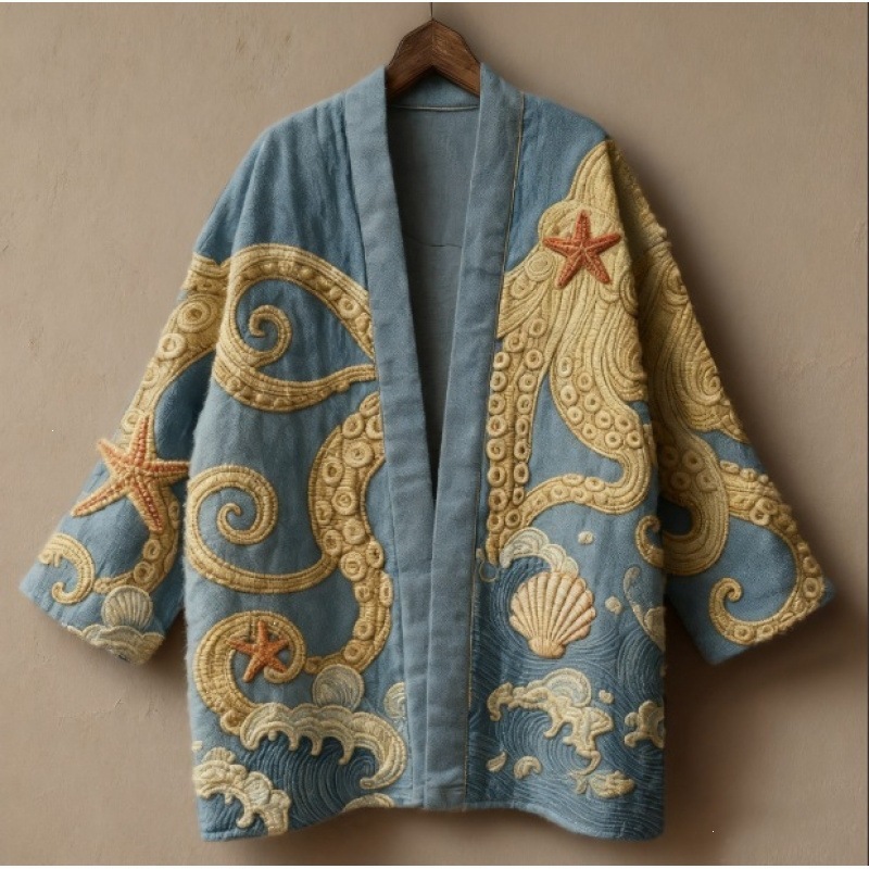 2026 Cross-border TEMU New Art Kimono Outerwear Cardigan Cape Robe Direct Injection Digital Printing Process