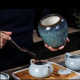 釉下彩定制茶叶罐中式大号半斤装窑变普洱茶陶瓷茶罐家用密封空罐