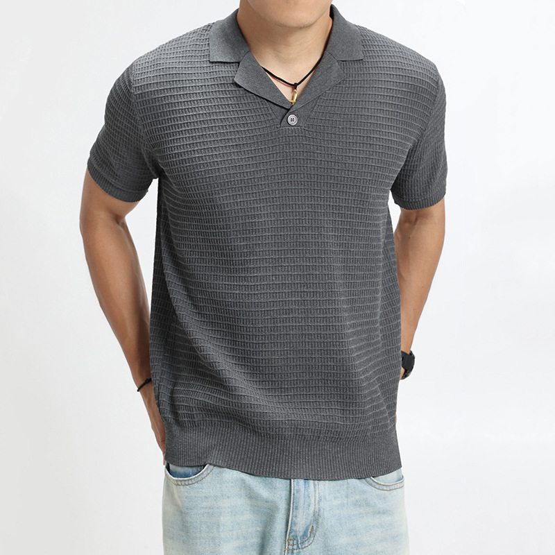 Cuba cuello polo camiseta camiseta de manga corta hombre waffle viejo viento de negocios hielo verano fábrica transfronteriza al por mayor image 4