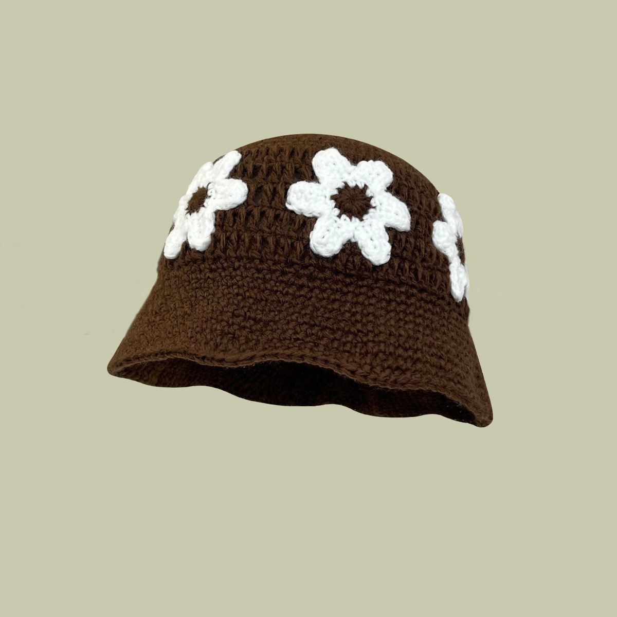 Estilo coreano ins estilo elegante Flor de punto sombrero de pescador primavera y otoño de las mujeres elegante cara de todo fósforo pequeño hecho a mano ganchillo flor cuenca sombrero