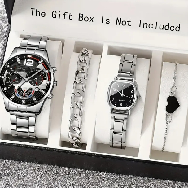 Cross-Border Popular Watch Jewelry Set Calendar Steel Band Men's Business Men's Watch Three-Eye Large Dial Men's Watch