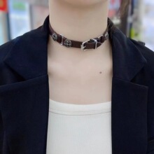 美拉德克罗星豹头皮带扣项圈项链女小众个性设计感时尚百搭锁骨链