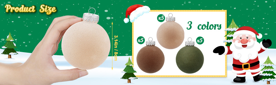 Ornements de Noël en velours floqué de 8 cm – Ensemble de décorations de Noël haut de gamme au toucher doux pour le sapin et la maison (Style européen élégant, coffret cadeau de 9 pièces)_voghion.com