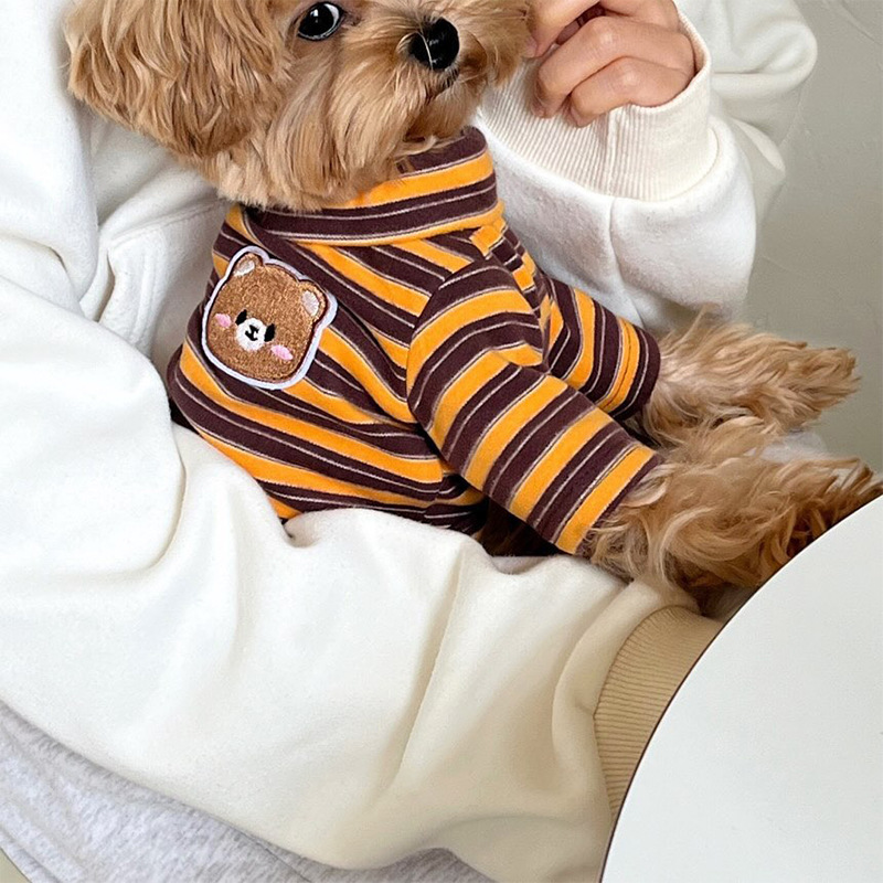 Ropa de casa de primavera y verano para perros Camisa de fondo de animales pequeños a rayas Teddy Perro pequeño Gato Ropa para perros de dos patas