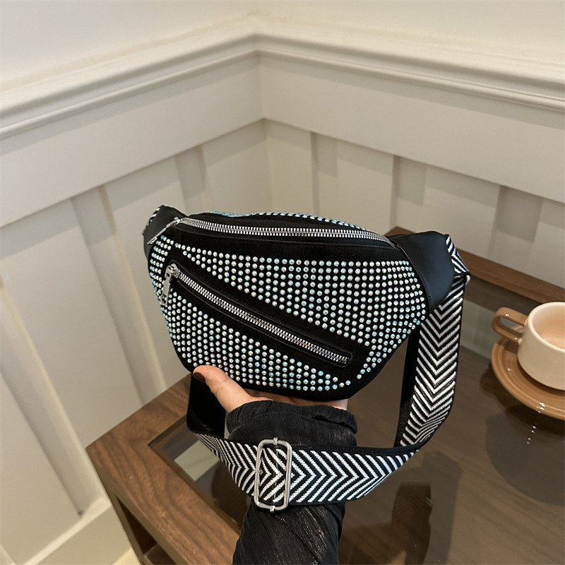 Bolso de cintura de mujer de alto nivel brillante taladro de moda bolso de mochila de nicho diseño in bolso de pecho ancho cinturón de hombro bolso de hombro de moda casual