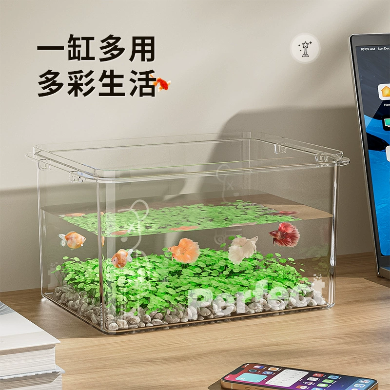 Прозрачный аквариум из искусственного стекла, небольшой настольный аквариум для дома и офиса, золотая рыбка, черепаха, мини-квадратный аквариум из искусственного акрила