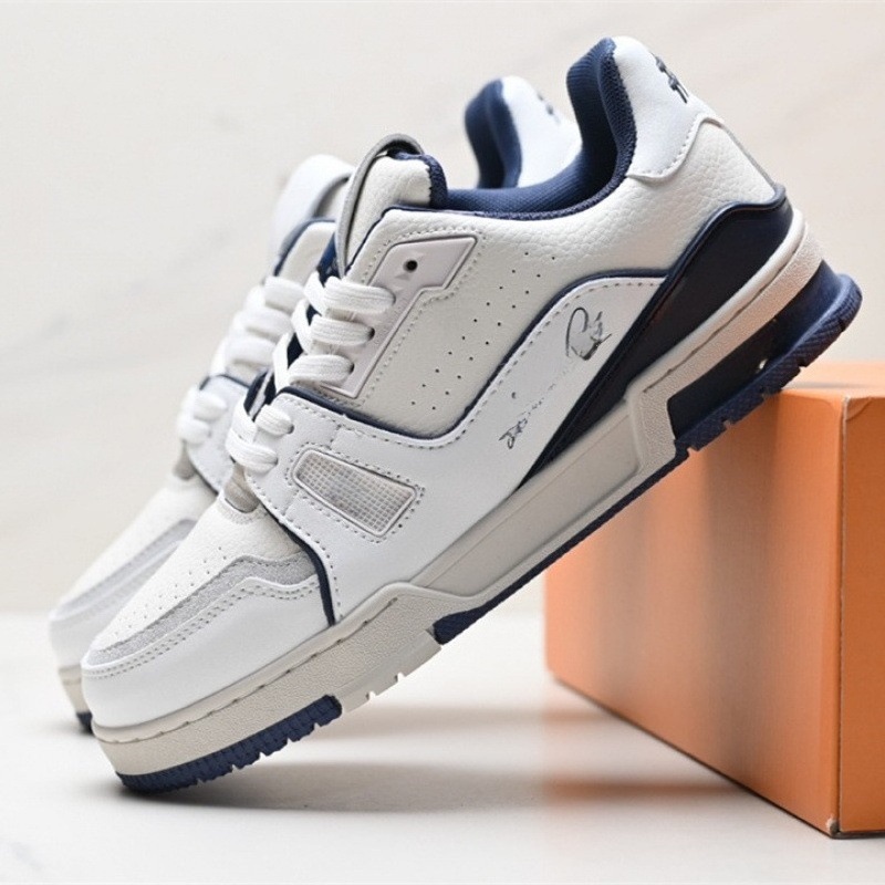 Vintage Pattern Lace-up Trainers Thick Sole White Running Shoes_voghion.com