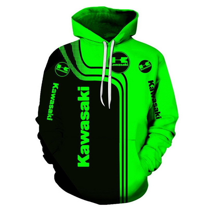 3D printing Kawasaki men's sweatshirt motorcycle skull pattern running hoodie fashion sports pullover