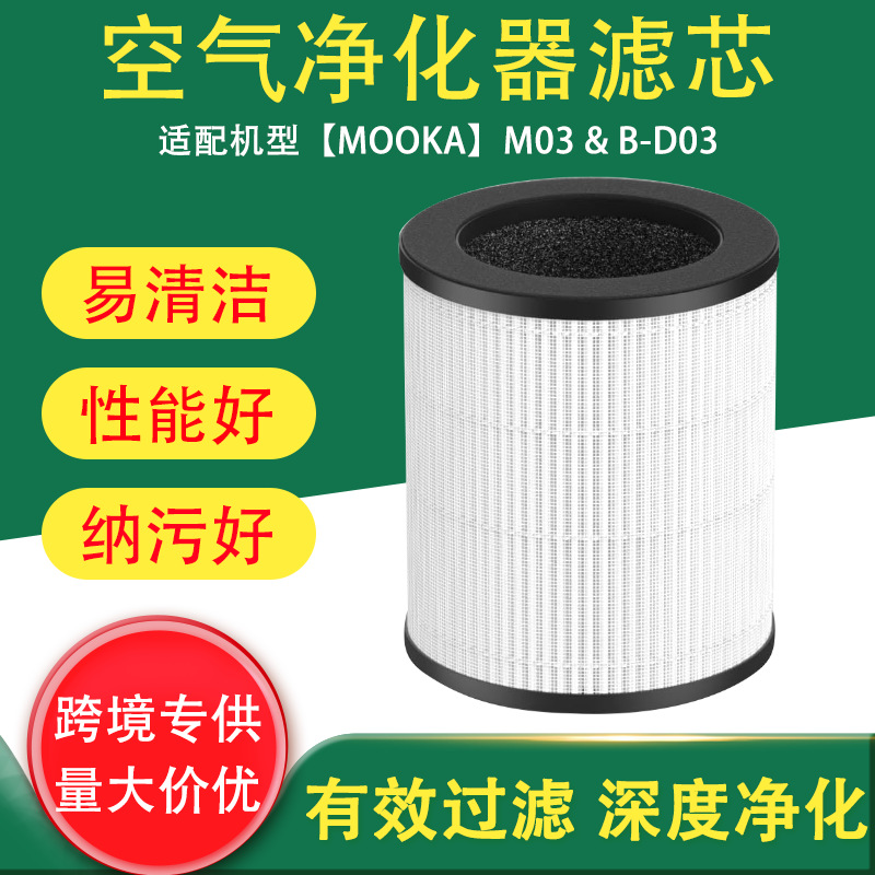 跨境适用于MOOKA M03空气净化器滤网HEPA滤芯活性炭三合一过滤网