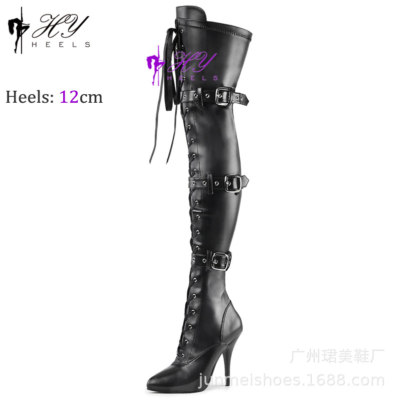 Bốt nữ cổ dài quá đầu gối gót nhọn 12cm khóa mặt mờ — Màu đen, Không trả lại hoặc trao đổi, Màu bạc