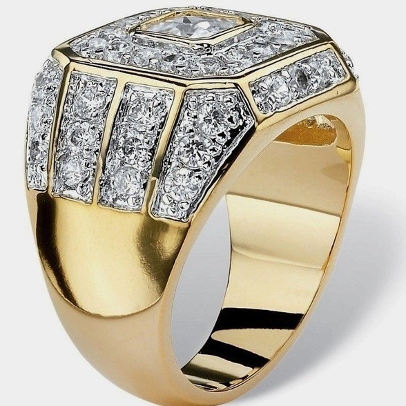 Huajie European and American Men's Gold-Plated Zircon Ring Cross-Border Popular Trendy Jewelry Hip-Hop Ring Amazon Bestseller