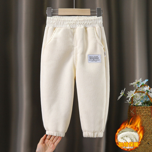 Children's and Teenagers' Thicker Warm Winter Linen Pants for Boys and Girls, New Arrival, with Added Warmth, Casual Outerwear Long Pants