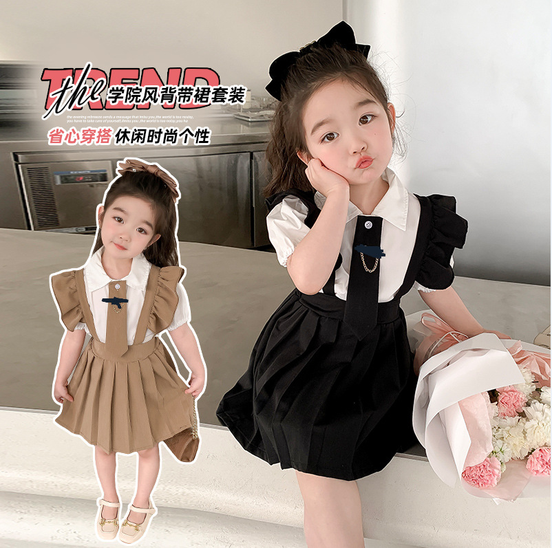 女童学院风休闲两件套2025夏季新款女宝宝洋气时尚套装中小儿童装