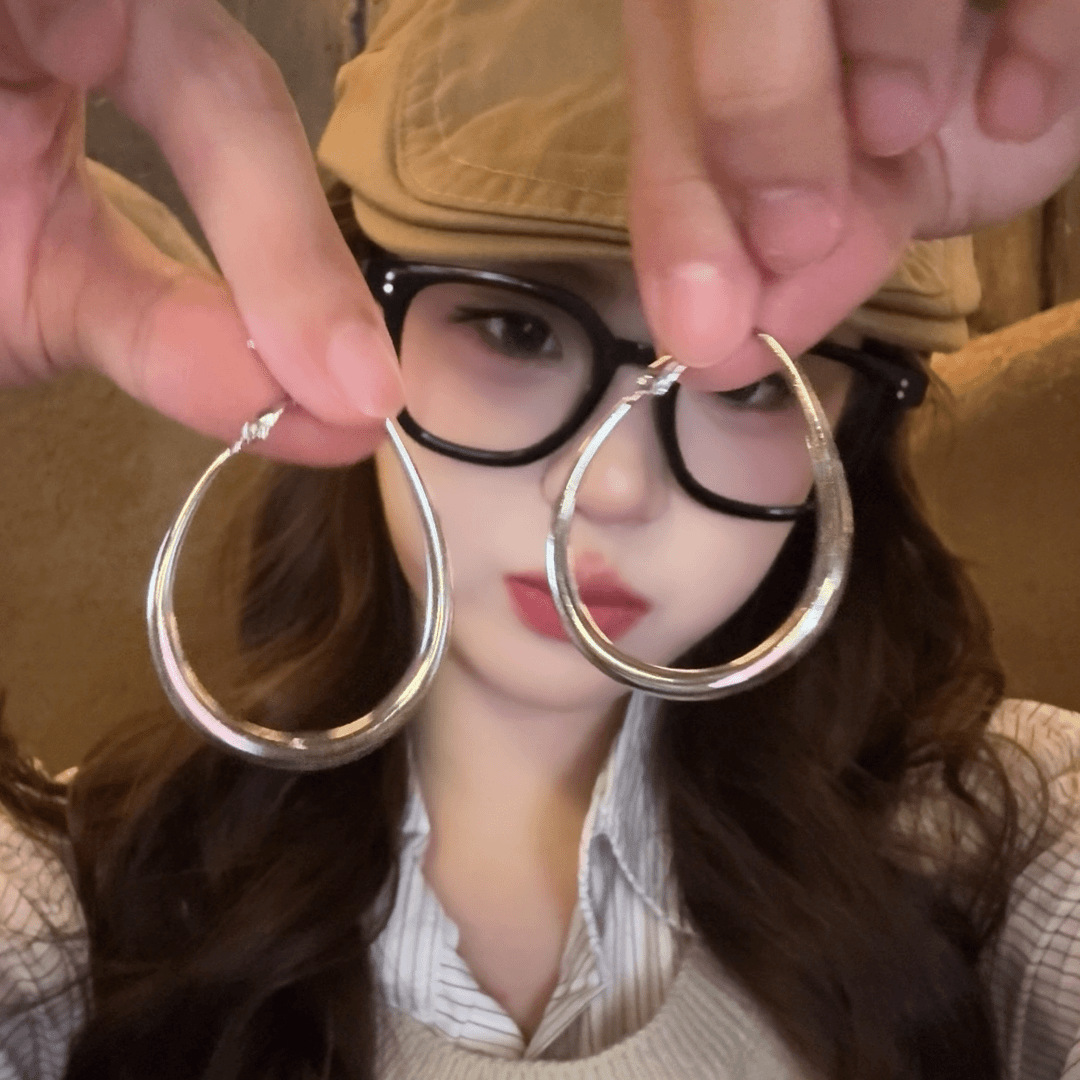 Water drop thick edge earrings-a1946 silver