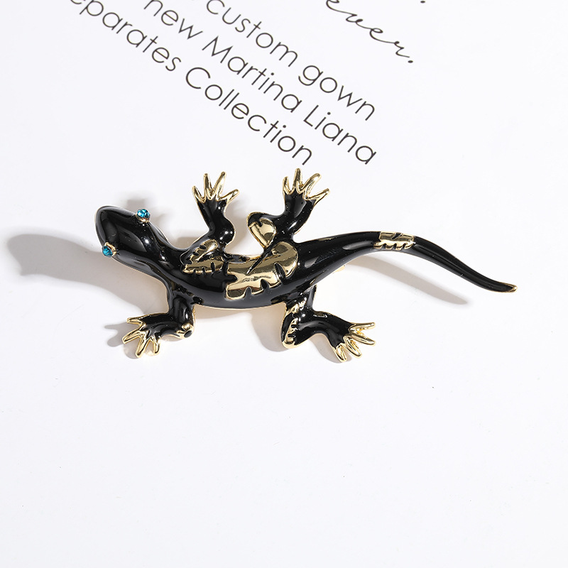 Broche exclusive transfrontalière unique en alliage, style européen et américain, ornée d'un gecko et de diamants._voghion.com