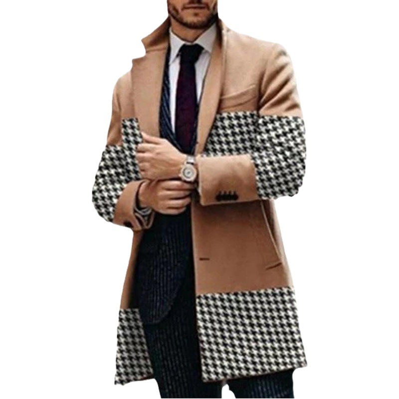 Comercio exterior europeo y americano 2025 otoño e invierno nuevo estilo de los hombres de lana cuello alto abrigo de longitud media bolsillo moda abrigo cómodo hombres