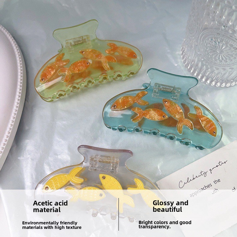 Advanced Sense Fun Goldfisch-Tank-Clip Nischendesign Niedliche Goldfisch-Essigsäure-Haarnadel Mittlerer Hai-Clip Haar-Accessoires_voghion.com