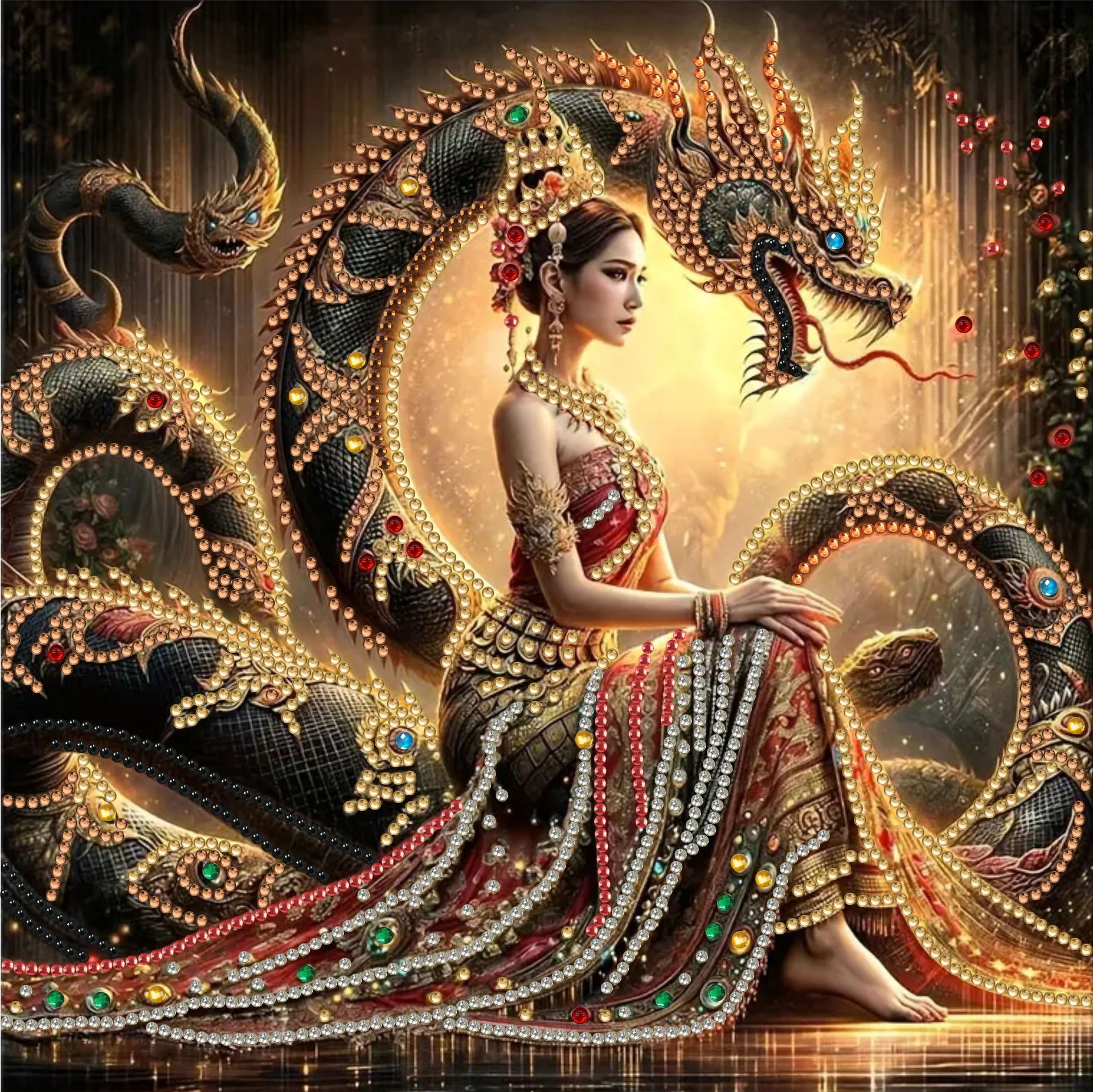 Pintura de Diamantes 5D con Forma Irregular de Princesa de Fantasía, Pintura de Diamantes DIY, Pintura de Diamantes con Puntos de Cristal, 30×30