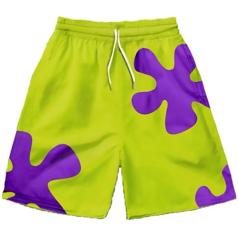 Círculos animados de fresa oso pantalones cortos de hombre de verano sueltos casa pijamas casuales pareja vacaciones de playa pantalones