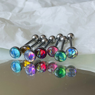 7-Color Fish Scale Oil Dripping Tongue Nail Titanium Steel Deep Sea Fantasy Gradient Tongue Ring Body Piercing Jewelry European and American Cross-Border Spot