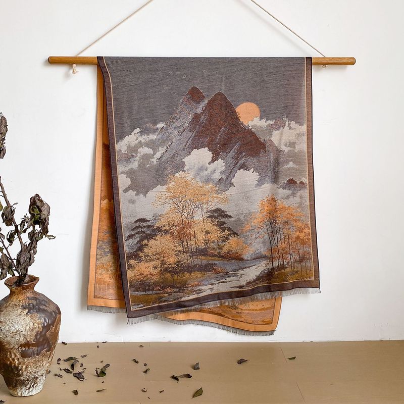 新しい風景油絵秋と冬のロング薄い中国風スカーフ女性の空調部屋模造カシミヤショールスカーフ|undefined