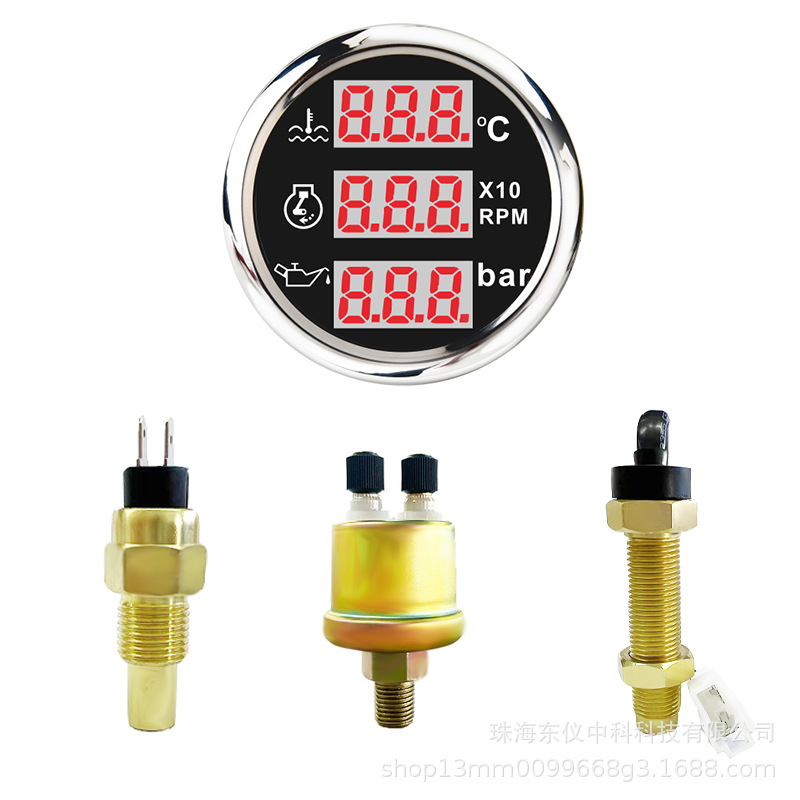 Cross-Border Hot-Selling 52mm Three-In-One Digital Display Meter Car Modified Truck Digital Display Meter Industrial Engineering Digital Display Meter