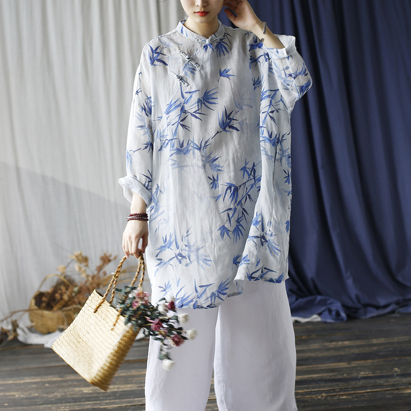 2449 Xi Mo Original Summer Ramie Digital Printing Improved Cheongsam Retro Loose Collar Old dress 2449 Xi Mo Original Summer Ramie Digital Printing Improved Cheongsam Retro Loose Collar Old dress