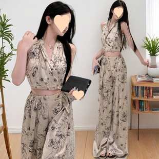 2025 Summer Short Pure Desire Style Sleeveless Top Loose Slimming Fashion Long Pants Daily Simple Two-Piece Set