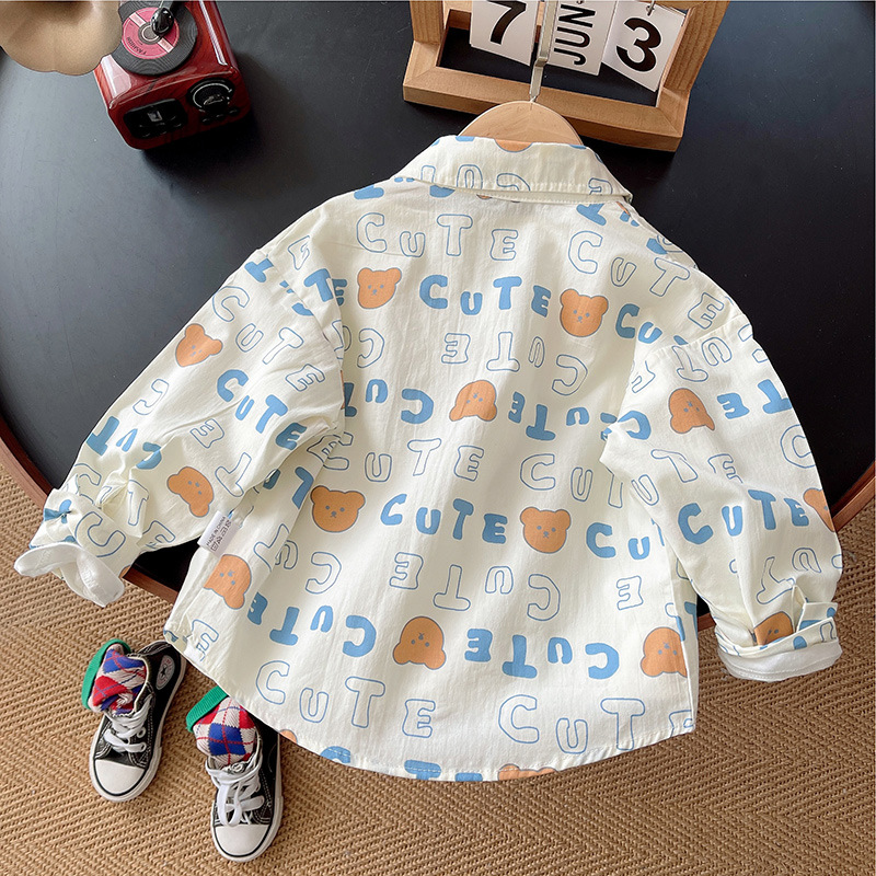 Camisa de manga larga para niños primavera nueva camisa de solapa de letras de dibujos animados para bebés camisa de punto chaqueta casual de otoño