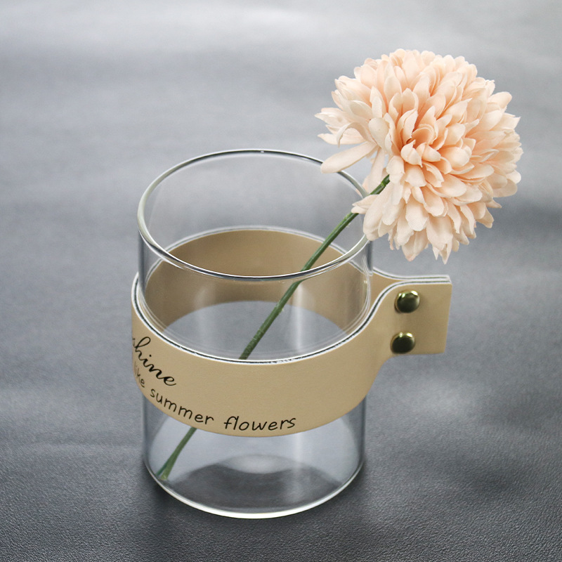 Nordic simple transparente de Cuero Creativo florero de vidrio transparente flor seca hidropónico sala de estar decoración del hogar de la flor