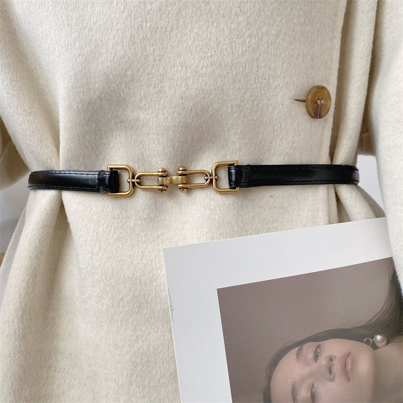 Horsebit Adjustable Belt Decorative Dress Coat Suit Retro Brass Lock Women's Thin Belt Horsebit Adjustable Belt Decorative Dress Coat Suit Retro Brass Lock Women's Thin Belt